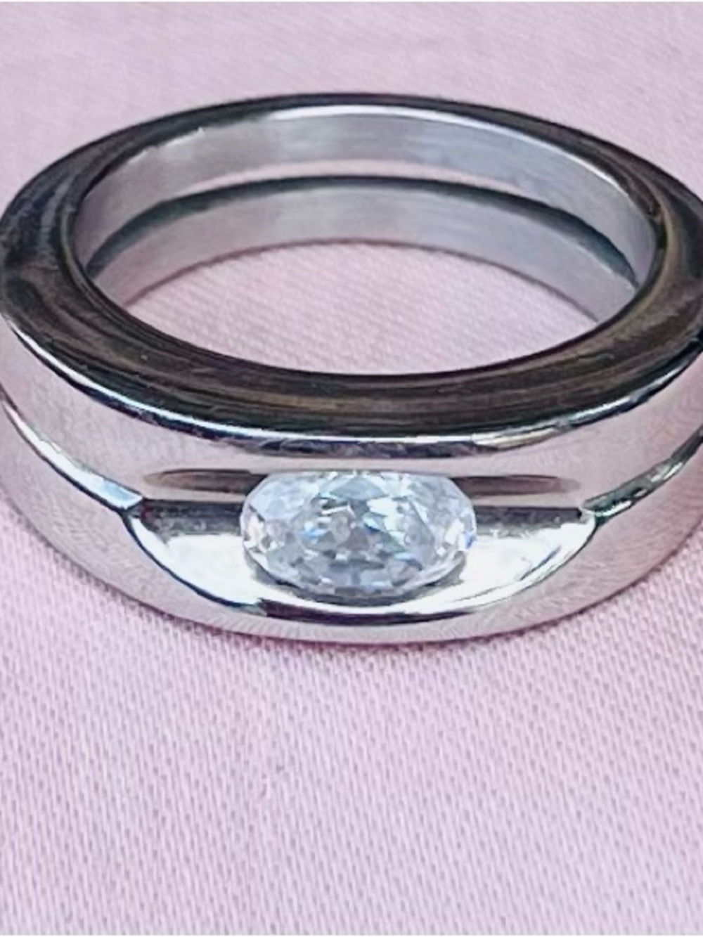 Classic Solitaire Oval Stone Silver Cocktail Ring